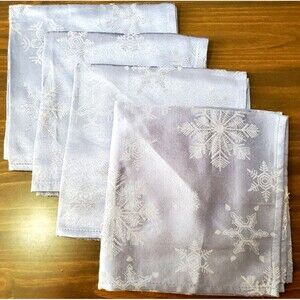 Linens & Things Napkins 4 Blue Snowflake Jaquard Silver Thread 18" Square Hemmed